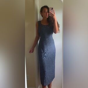 Vintage 90s Kelly Stevens LTD Sleeveless Midi Dress in Navy/White Knit Size 10